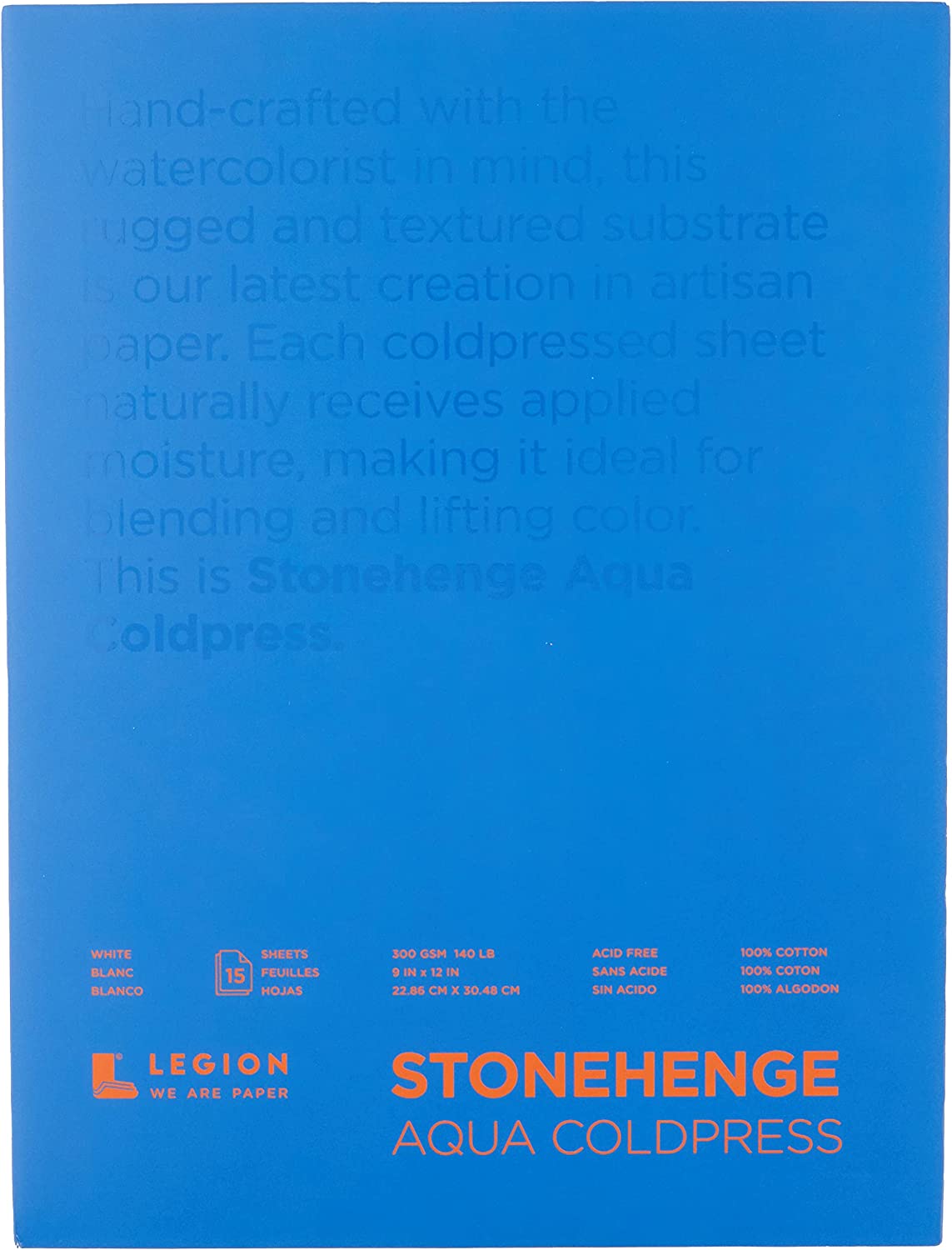 Legion Stonehenge Aqua Watercolor Block , 140 Cold Press, 9 X 12 inches, 15 Sheets, White