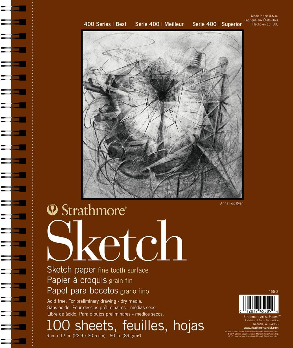 Strathmore 455-3, 400 Series Sketch Pad, 9″x12″ Wire Bound, 100 Sheets, White