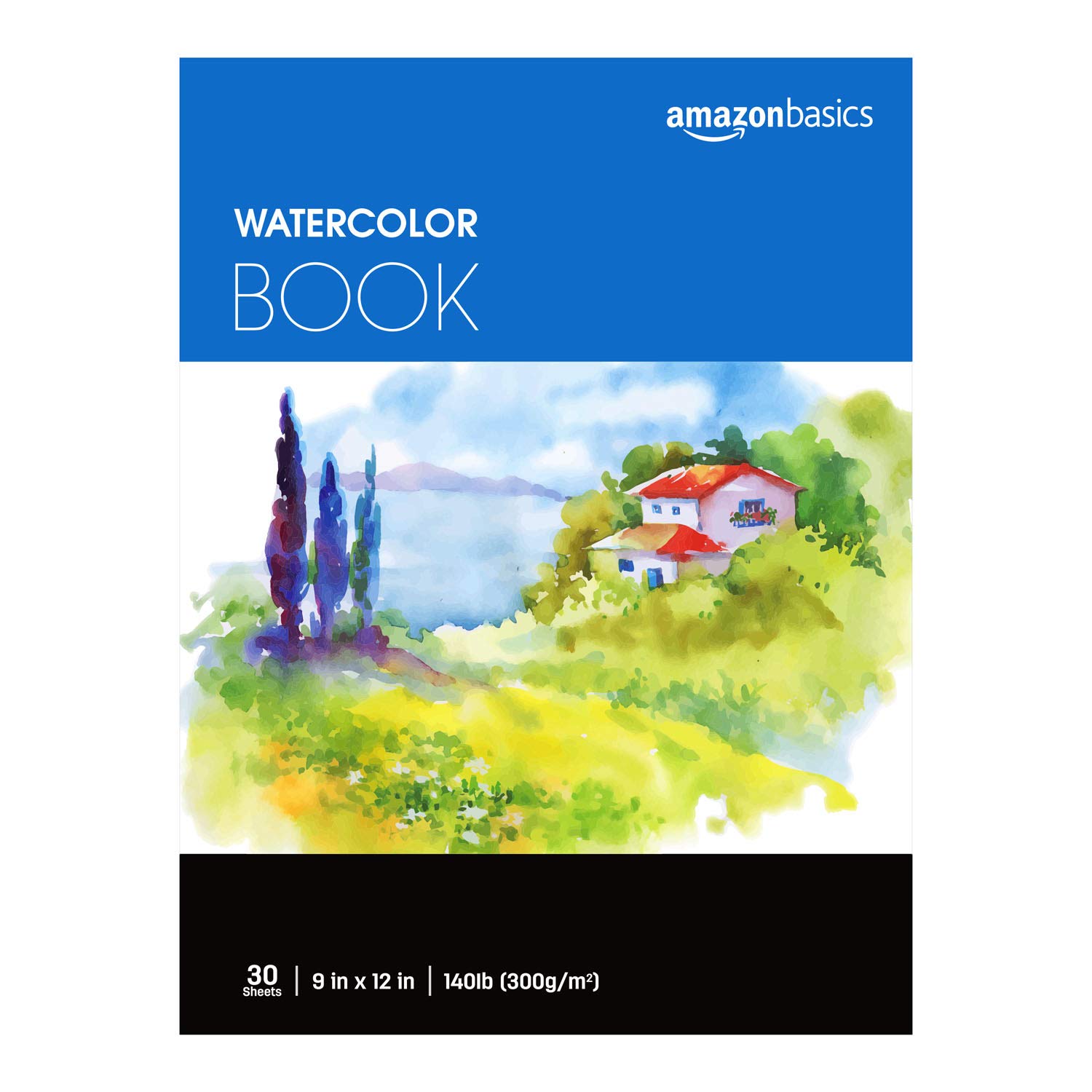 Amazon Basics Watercolor Pad, 9″x12″, 140 lb. / 300 gsm, 30 Sheets