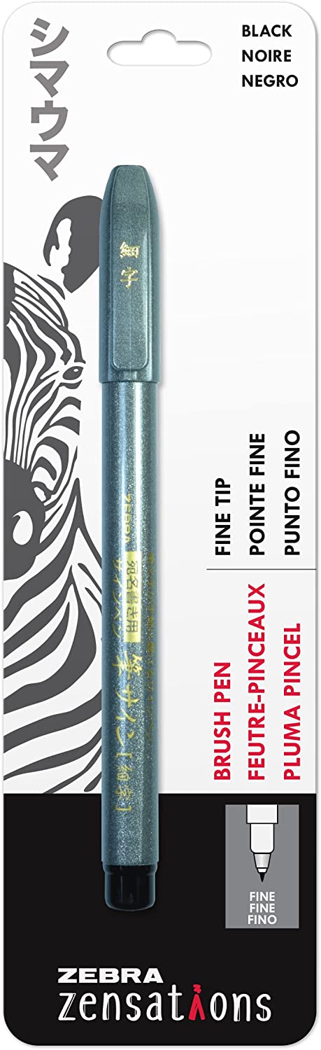 Zebra Pen Zensations Brush Pen, Fine Brush Tip, Black Water-Resistant Ink, 1-Pack