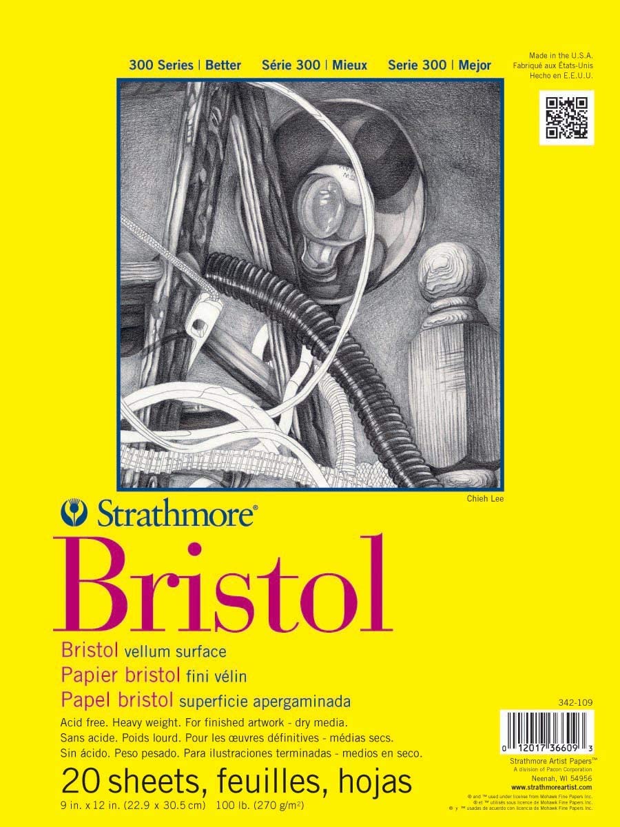 Strathmore 300 Series Bristol Vellum Pad, 9″x12″, Tape Bound 20 Sheets
