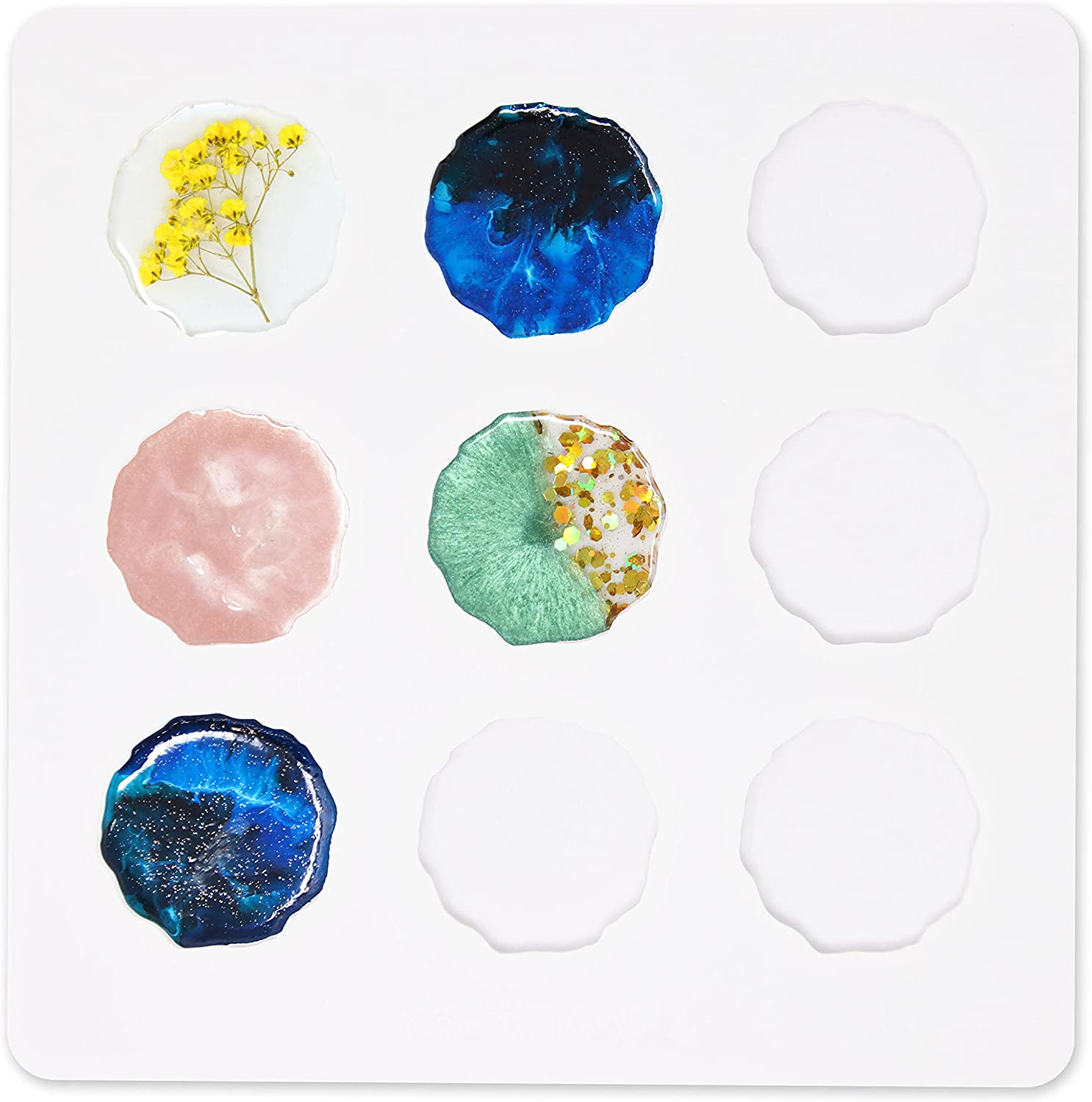 CROWNMADE Mini Geode Silicone Resin Molds Keychain Molds for Epoxy Resin with 9 Irregular Round Cavities – Resin Jewelry Molds, Resin Keychain Molds – Unique Pop Socket Mold, Phone Grip Mold