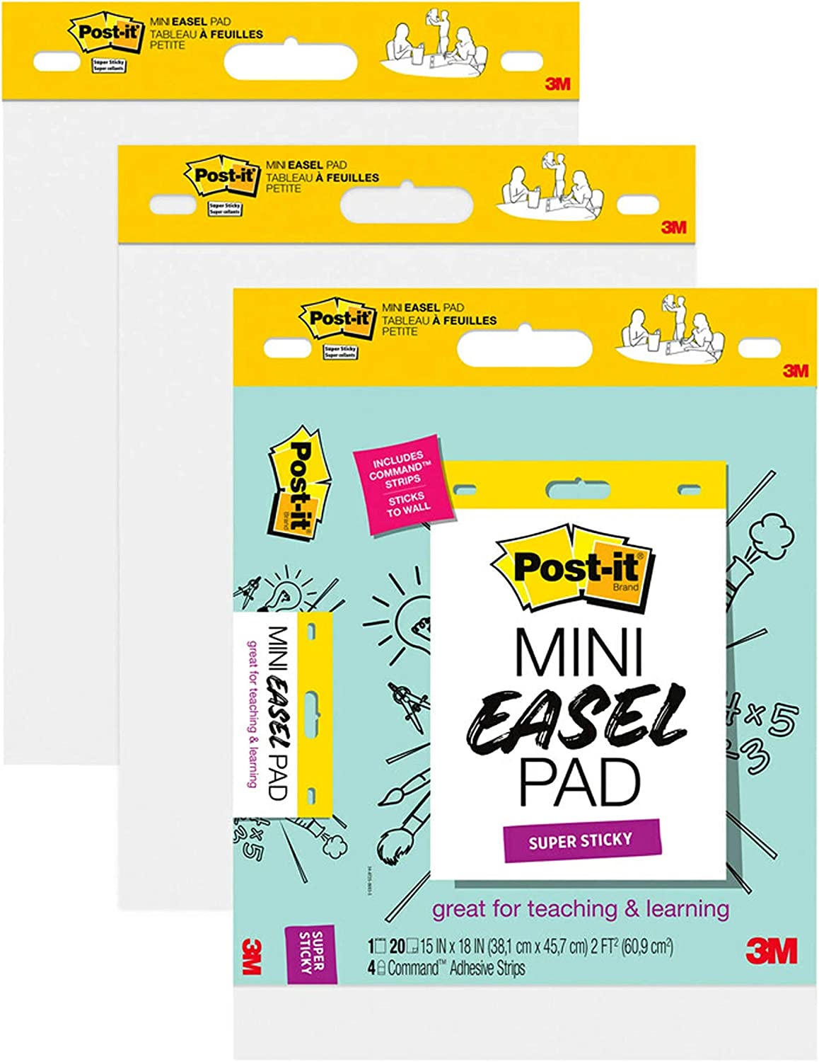 Post-it Self-Stick Mini Easel Pad, 15 in x 18 in, 20 Sheets/Pad, 3 Pads, Great for Virtual Teachers and Students (577-3PK)