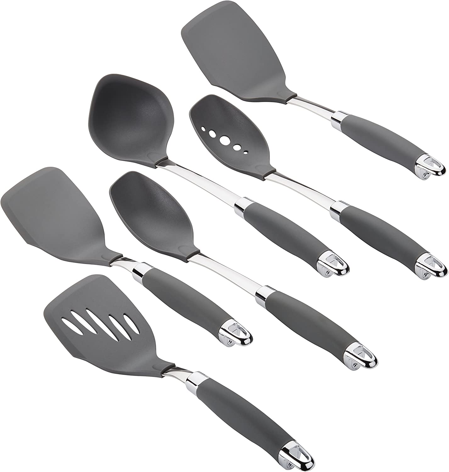 Anolon SureGrip Nonstick Utensil Kitchen Cooking Tools Set, 6 Piece, Gray