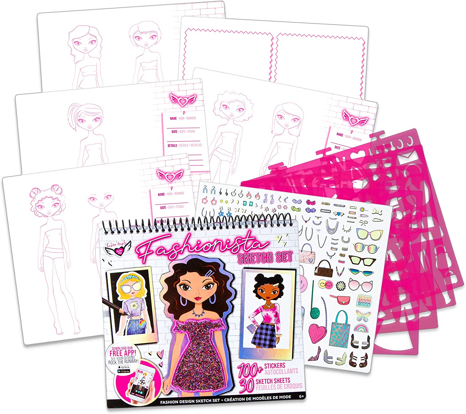 Fashion Angels Fashion Design Sketch Portfolio for Kids –  Fashion Design Sketch Book for Beginners, Fashion Sketch Pad with Stencils and Stickers for Kids 6 and Up, Brown(Covers May Vary)