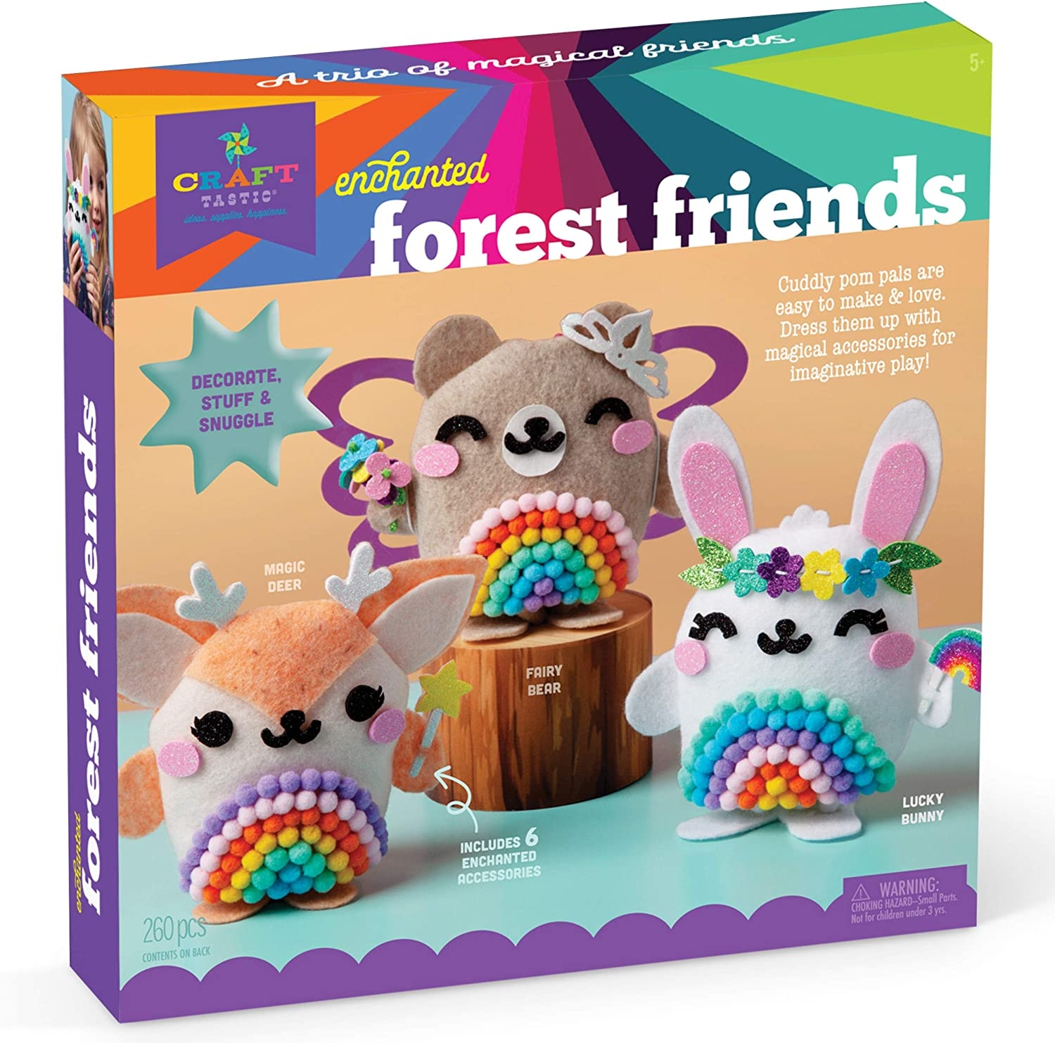 Craft-tastic – DIY Mythical Pom Animals – Craft Kit Makes 3 Pompom Stuffed Animals – Magical Narwhal, Puffy Pandacorn &