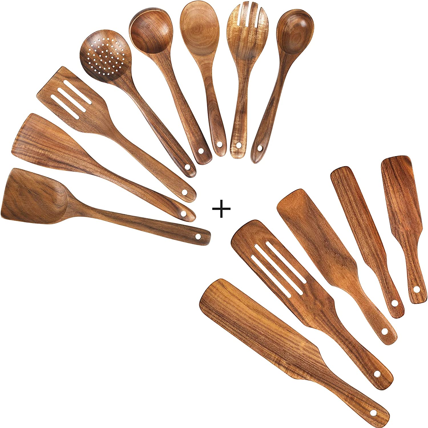 8 PCS Wooden Spoons for Cooking, Kitchen Utensils Set, 5 PCS Wooden Spurtle Set, Spurtles Kitchen Tools As Seen on TV, Heat Resistant & Nonstick Wooden Spoons for Cooking, Spurtle for Stirring, Mixing