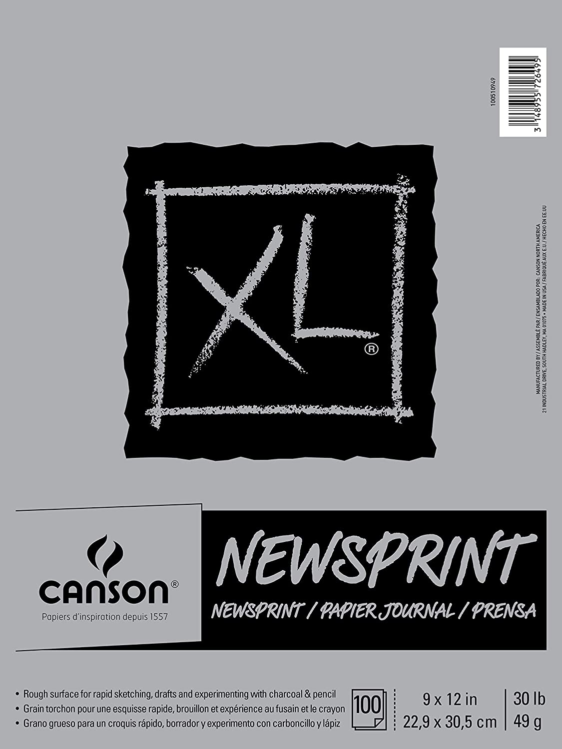 Canson XL Series Newsprint Paper Pad, for Charcoal and Pencil, Fold Over, 30 Pound, 9 x 12 Inch, 100 Sheets, 9″ x 12″, 0