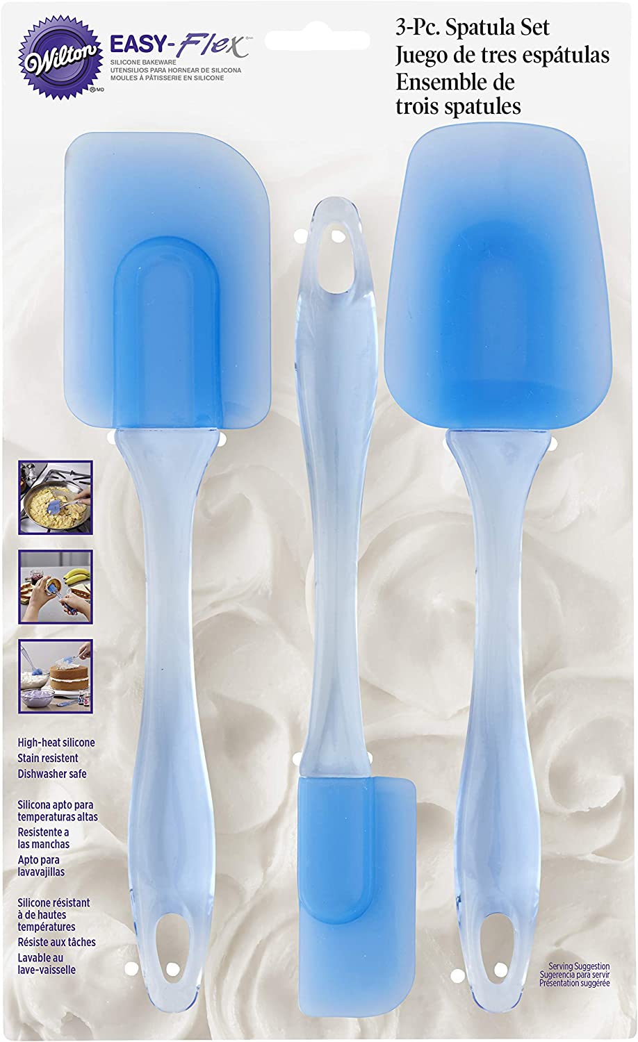 Wilton Easy Flex Silicone Spatula Set, Your Go-To Tools for Mixing, Folding, Scraping, Cooking and Serving., Blue, 3-Piece