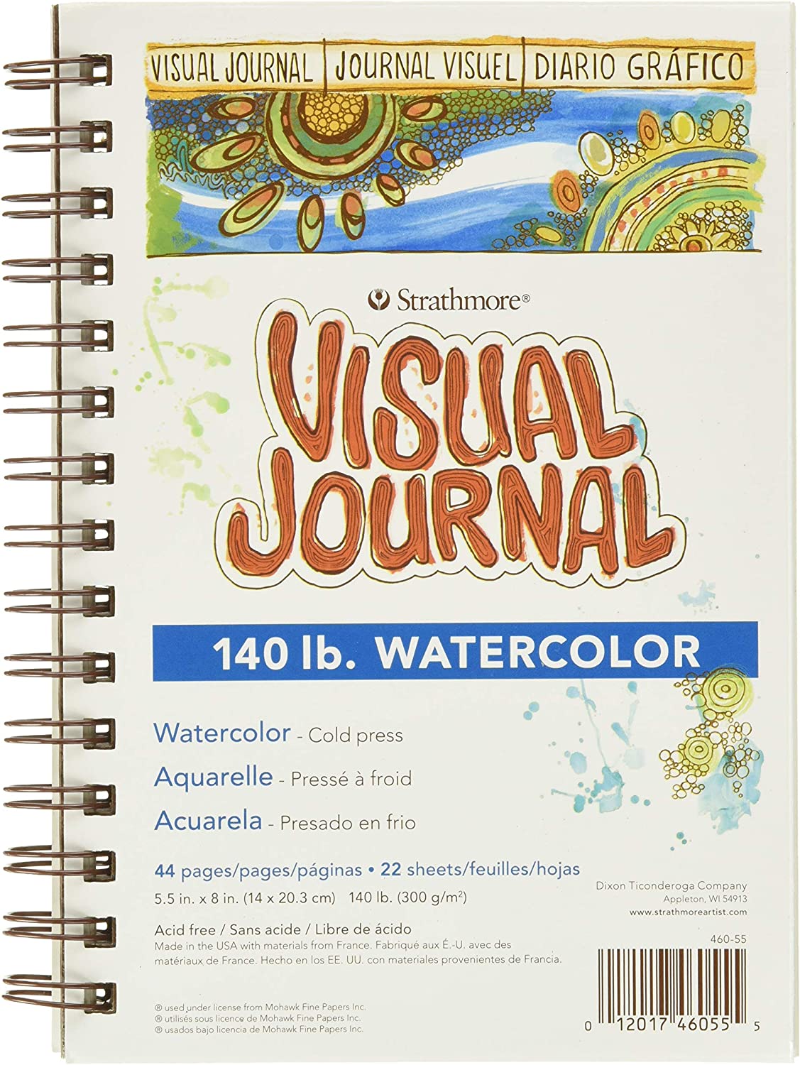 Strathmore 460-55 400 Series Visual Watercolor Journal, 140 LB Cold Press, 5.5″x8″, 22 Sheets , White