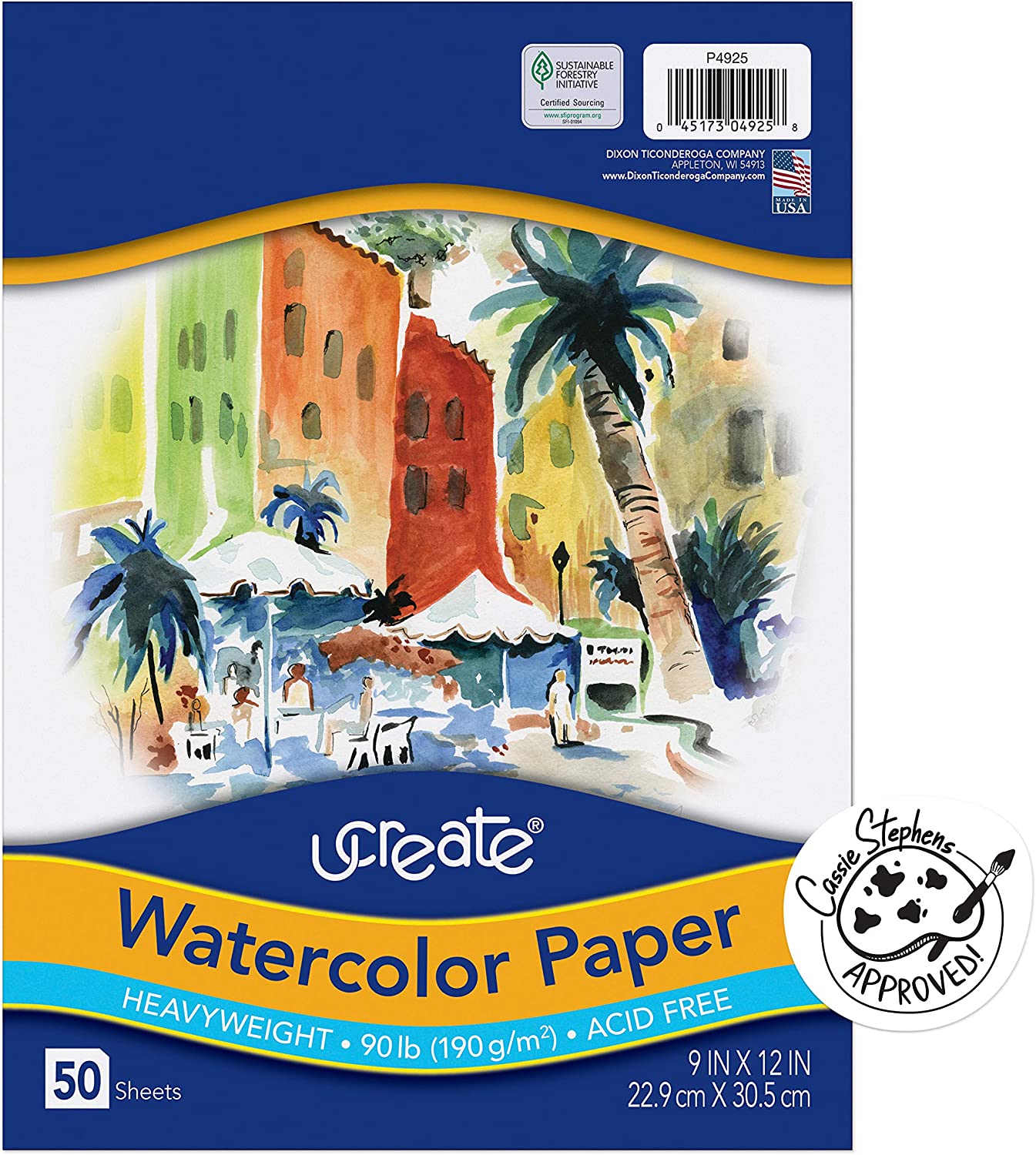 UCreate Watercolor Paper, White, Package, 90lb., 9″ x 12″, 50 Sheets