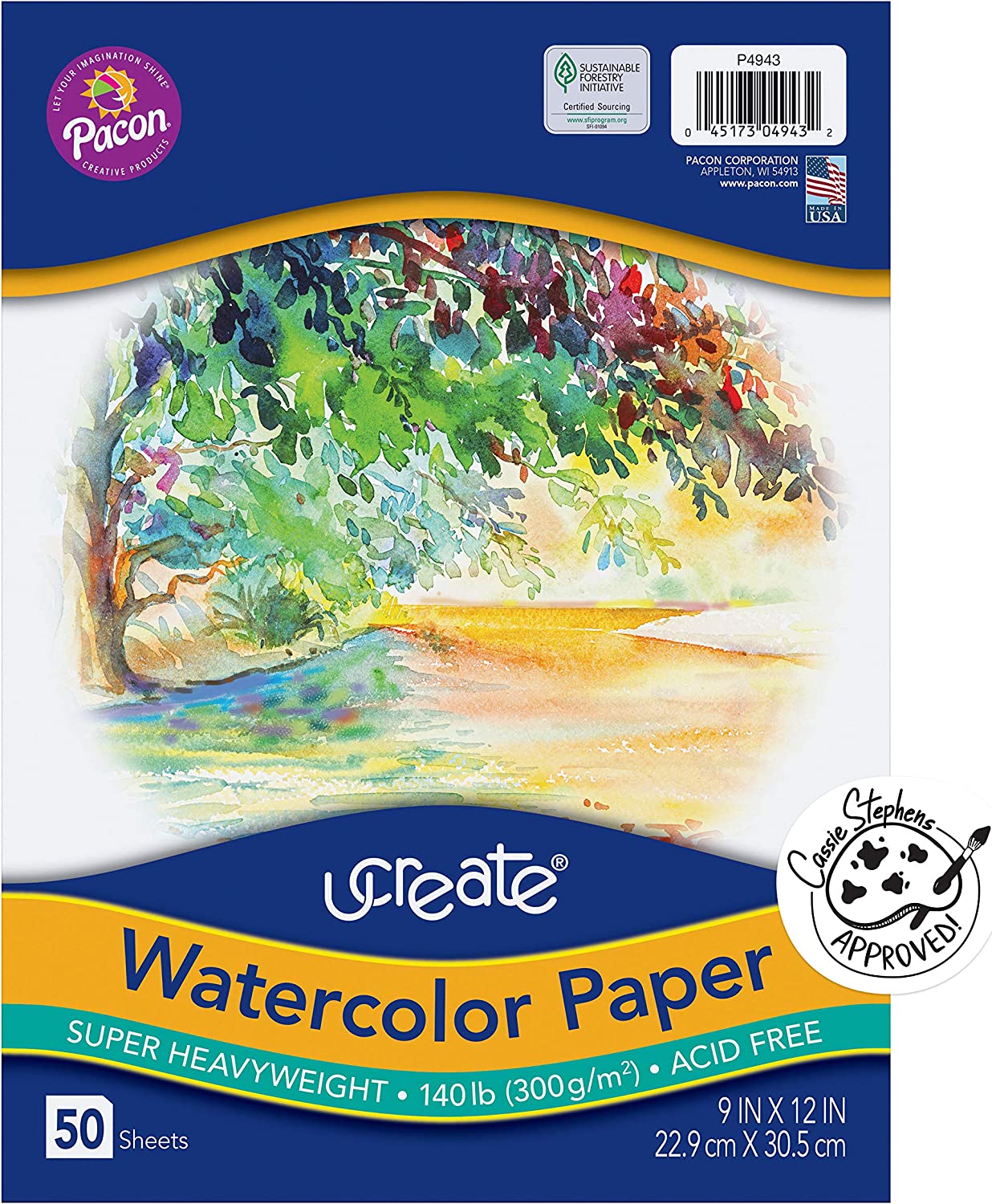UCreate Watercolor Paper, White, Package, 140 lb., 9″ x 12″, 50 Sheets