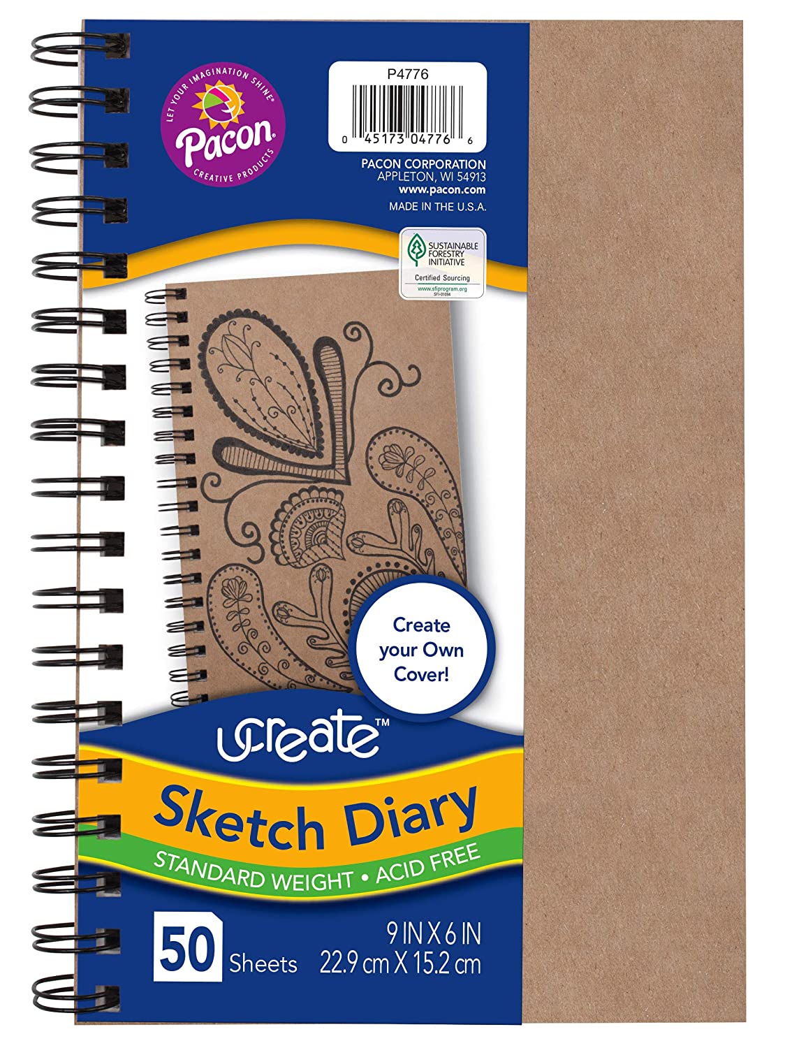 UCreate Create Your Own Cover Sketch Diary, Nat. Chip Cvr., 9″ x 6″, 50 Sheets