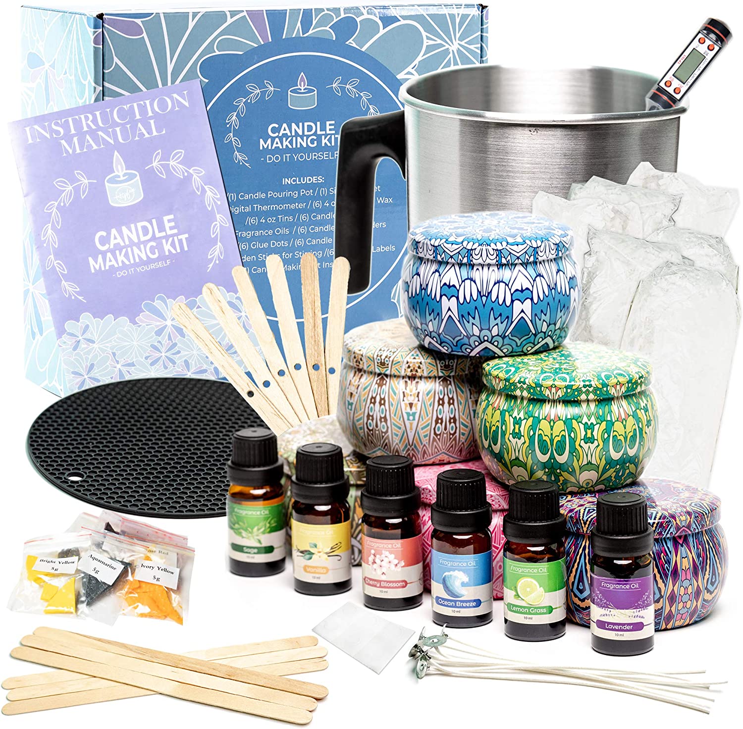 Candle Making Kit – Soy Candle Making Kits for Adults Beginners – Candle Making Supplies – Candle Pouring Pot, Soy Wax, Candle Wicks, 6 Fragrance Oil for Candle Making – Arts and Crafts for Adults