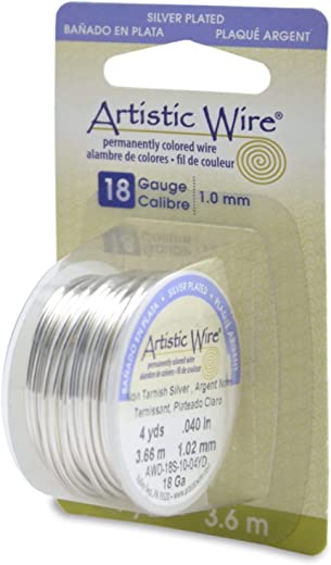 Artistic Wire 18 Gauge / 1.0 mm Silver Plated Tarnish Resistant Colored Copper Craft Wire, 4 yd / 3.6 m