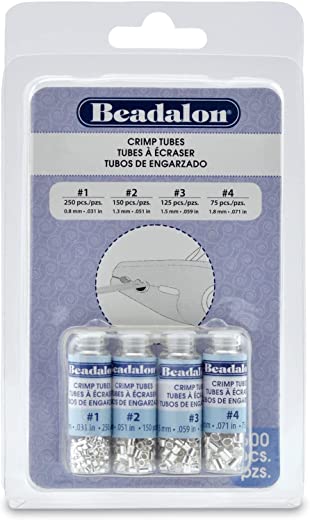 Artistic Wire 305B-121 Beadalon Crimp Tube Variety Pack #1-4 Silver, Plated, 600-Piece