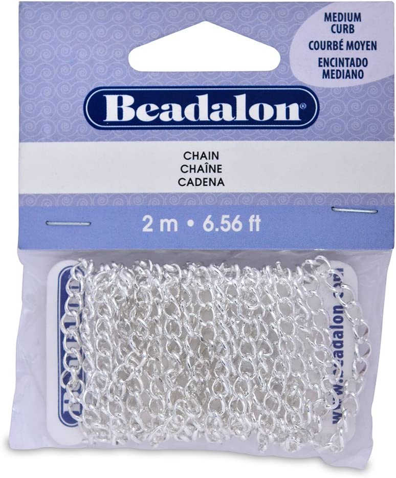 Artistic Wire Beadalon Chain 4.1-Inch Medium Curb Silver Plated, 2-Meters