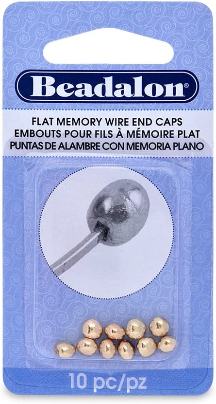 Beadalon 10-Piece Flat Memory Wire End Cap Set, 0.19 by 0.15-Inch, Gold