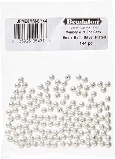 Beadalon 144-Piece 5-MM Round Memory Wire End Cap, Silver Plate