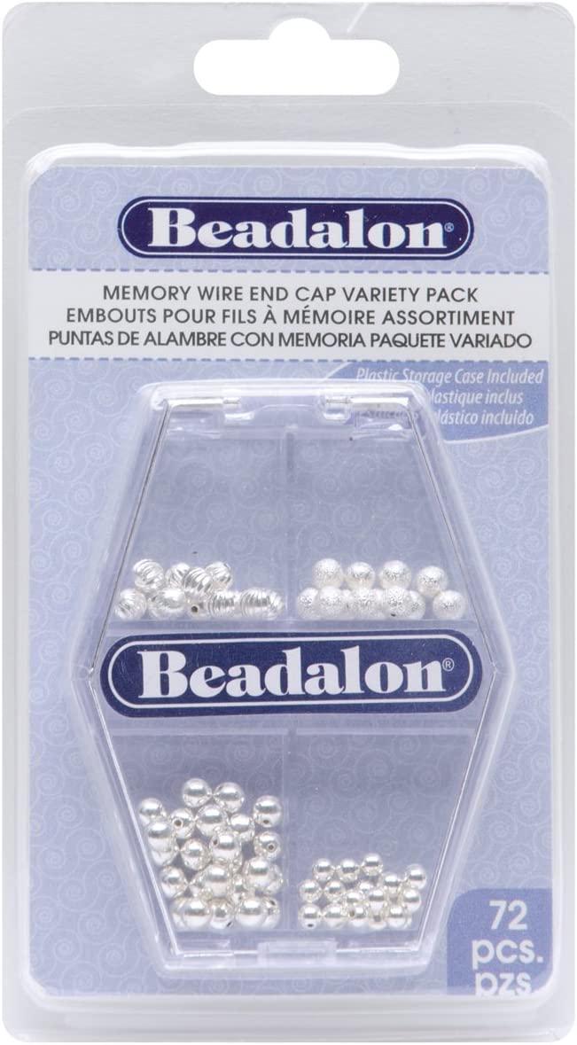 Beadalon 317B-310 Memory Wire End Cap, Variety Pack, 72-Piece,Silver Plate