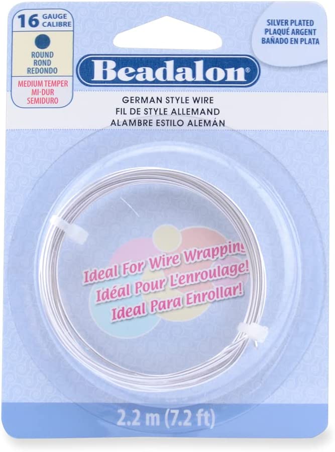Beadalon German Style Wire for Jewelry Making, Round, Silver Plated, 16 Gauge/1.3 mm-2.2 m/7.2 m