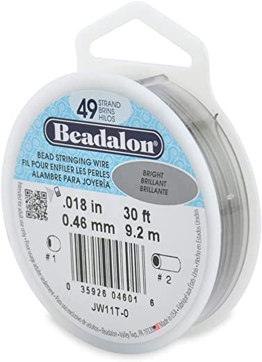 Beadalon JW11T-0 Stringing Wire 49-Strand .018-Inch (.46-Millimeter) Diameter 30-Feet/Pkg, Bright