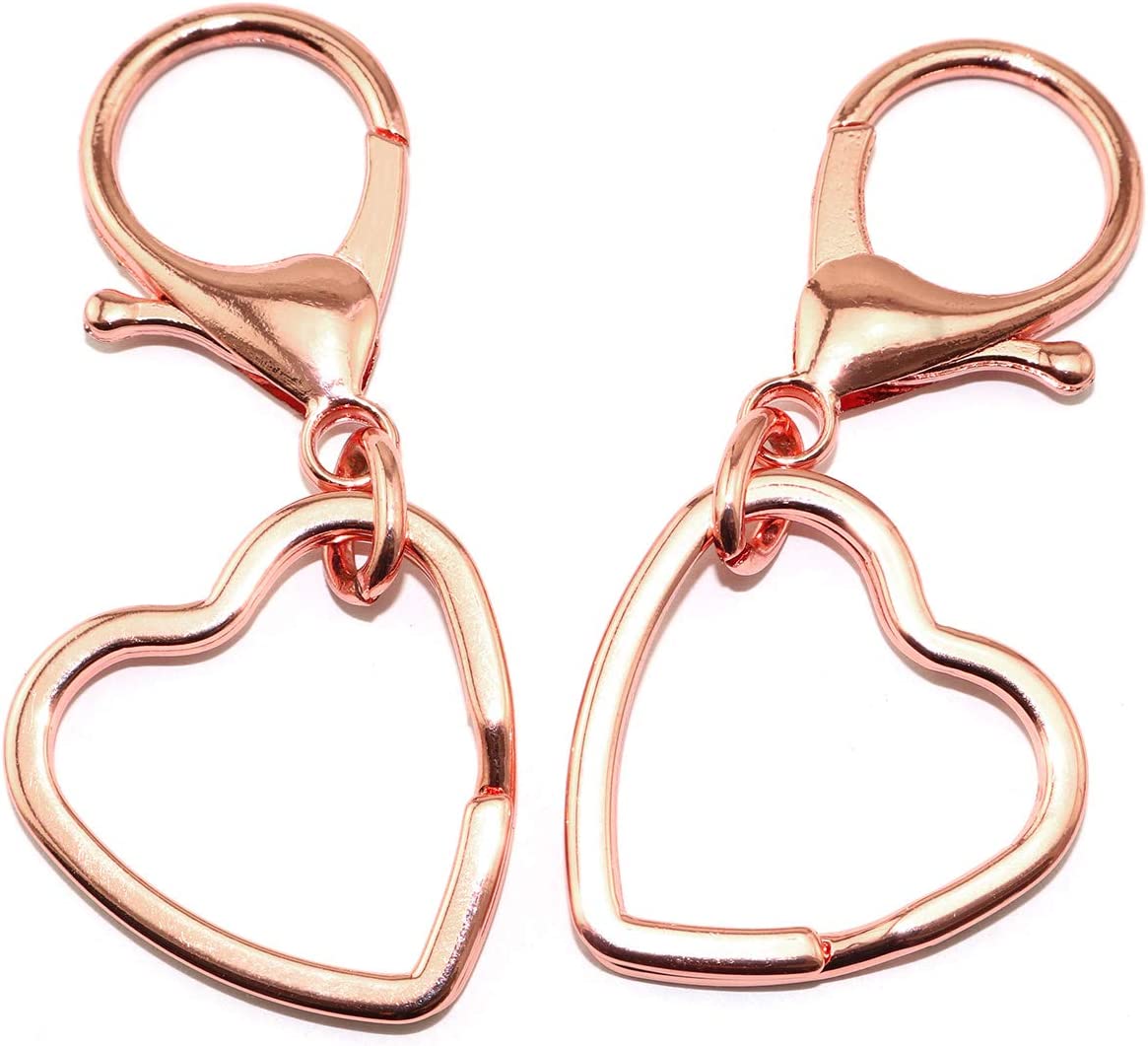 Lind Kitchen 5pcs Creative Flat Key Ring DIY Keychain Accessories Metal Key Split Ring Heart Shape(Rose Gold)