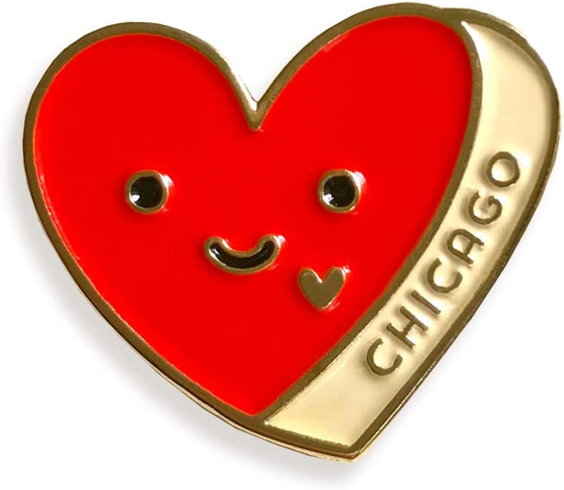 Night Owl Paper Goods Chicago Heart Enamel Pin, Gold
