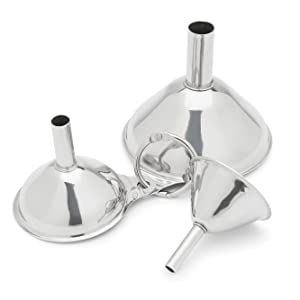 stainless steel funnel set; clip for storage; funnel set with ring for storage; assorted sizes