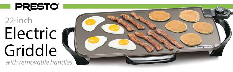 07062 Ceramic 22-inch Electric Griddle with removable handles, Black