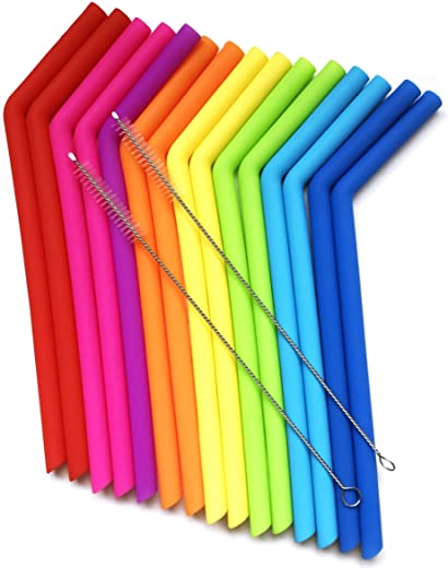 15 FITS ALL TUMBLERS STRAWS – Reusable Silicone Straws for 30 and 20 oz Yeti – Flexible Easy to Clean + 2 Cleaning Brushes – BPA Free, No Rubber…