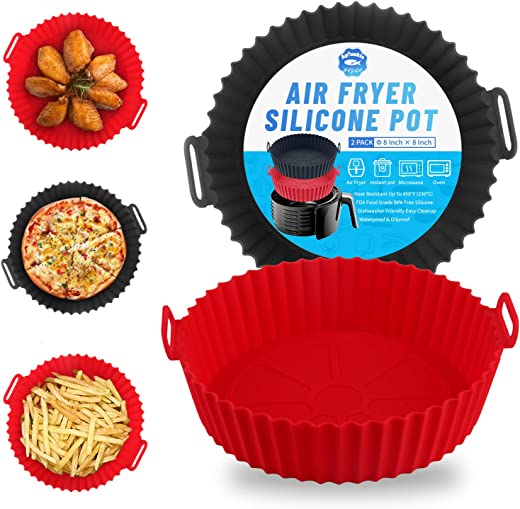 2-Pack Air Fryer Silicone Pots, 8 Inch Silicone Air Fryer Basket, Food Safe Air Fryers Oven Accessories, Replacement Of Parchment Paper, Reusable…