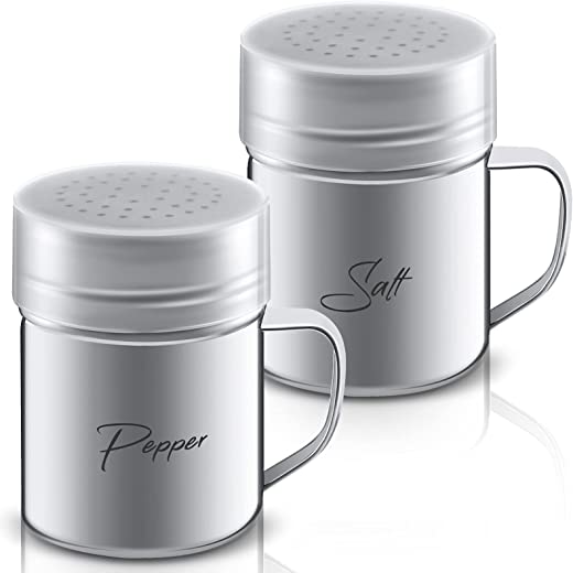 2 Pieces 13.5 OZ Stainless Steel Dredge Shaker with Lid and Handle Salt and Pepper Shakers Seasoning Pepper Shaker Spice Condiment Shaker for…