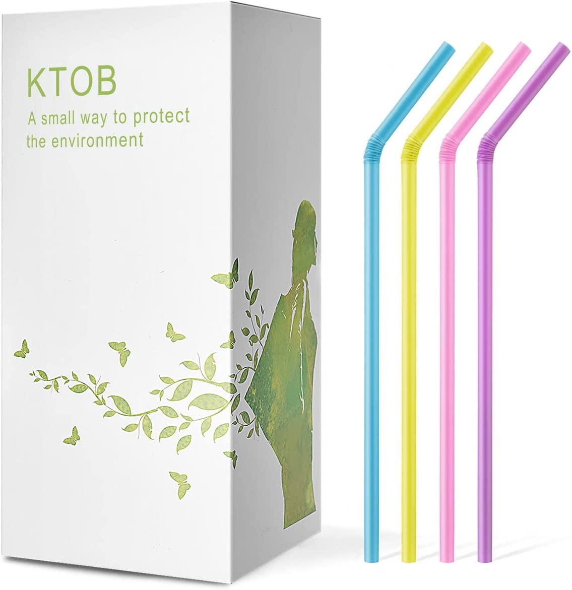 200 Count 100% Plant-Based Compostable Colorful Straws-KTOB Biodegradable Flexible Drinking Straws – A Fantastic Eco Friendly Alternative to…