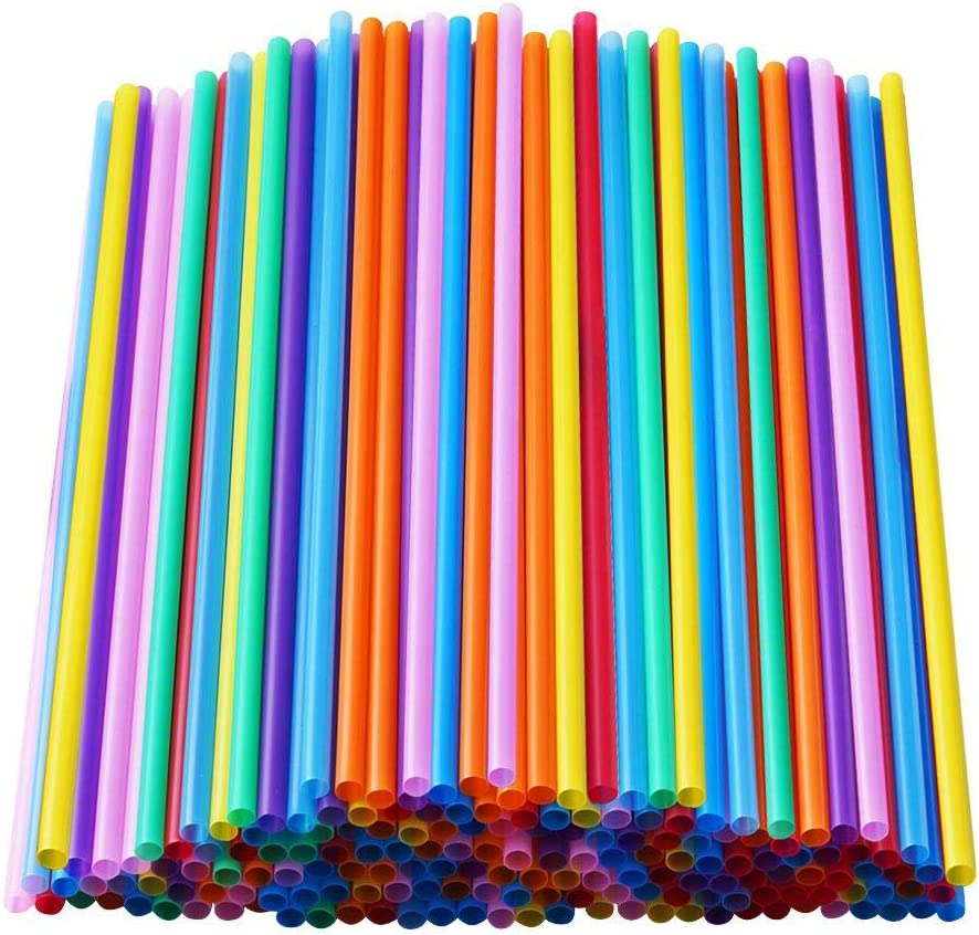 200 Pcs Colorful Plastic Long Disposable Drinking Straws. (0.23”diameter and 10.2″long)