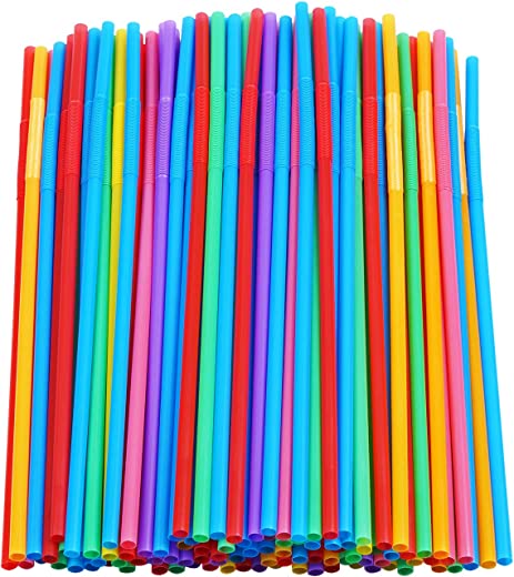 200 Pcs Colorful Plastic Long Flexible Straws.(0.23” diameter and 10.2″ long)