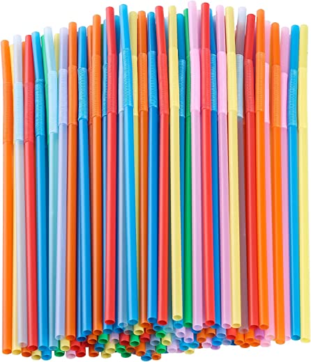 200 Pcs Disposable Drinking Straws, Colorful Long Flexible Bendy Plastic Straws (0.23” diameter and 10.2″ long)