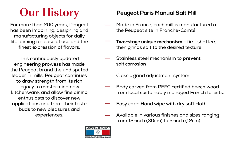 Peugeot - Paris Manual Salt Mill - Adjustable Grinder - Beechwood, Gloss Black