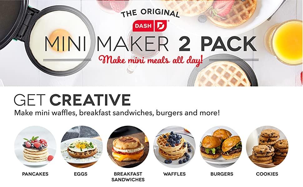 mini waffle, mini maker, mini griddle, breakfast, 2 pack, pancakes, eggs, cookies, burger