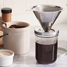 pour over coffee accessory; mason jar pour over coffee; pour over tea; stainless steel pour over