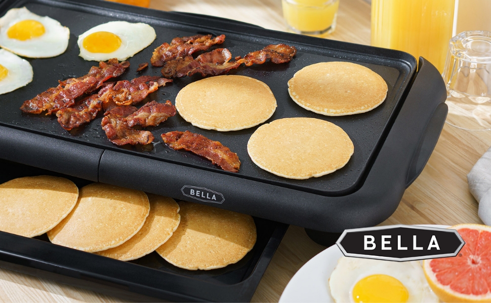 BELLA Electric Griddle w Warming Tray, Make 8 Pancakes or Eggs At Once, Fry Flip & Serve Warm