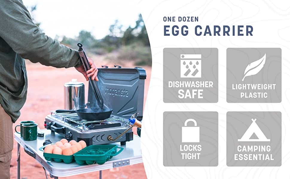 egg carrier, one dozen, stansport, cooking, accessory, lock, usda, durable plastic, breakage, camp
