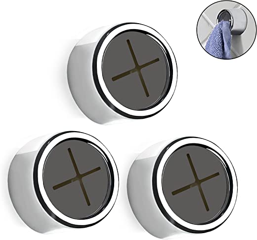 3 Pieces Kitchen Towel Hooks Round Adhesive Dish Towel Hook Premium Chrome Finish & Easy Installation Wall Mount Hand Towel Hook Ideal as Bathroom,…