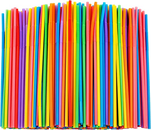 300 Pcs Colorful Flexible Plastic Straws, BPA-Free Disposable Bendy Straws, 10.2″ Long and 0.23” Diameter