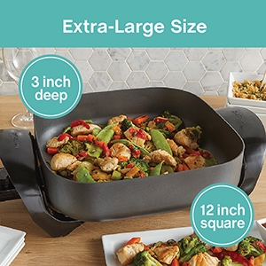 West Bend 12-inch Electric Skillet, Family-Sized 3-Inch Deep with Scratch-Resistant Non-Stick Finish