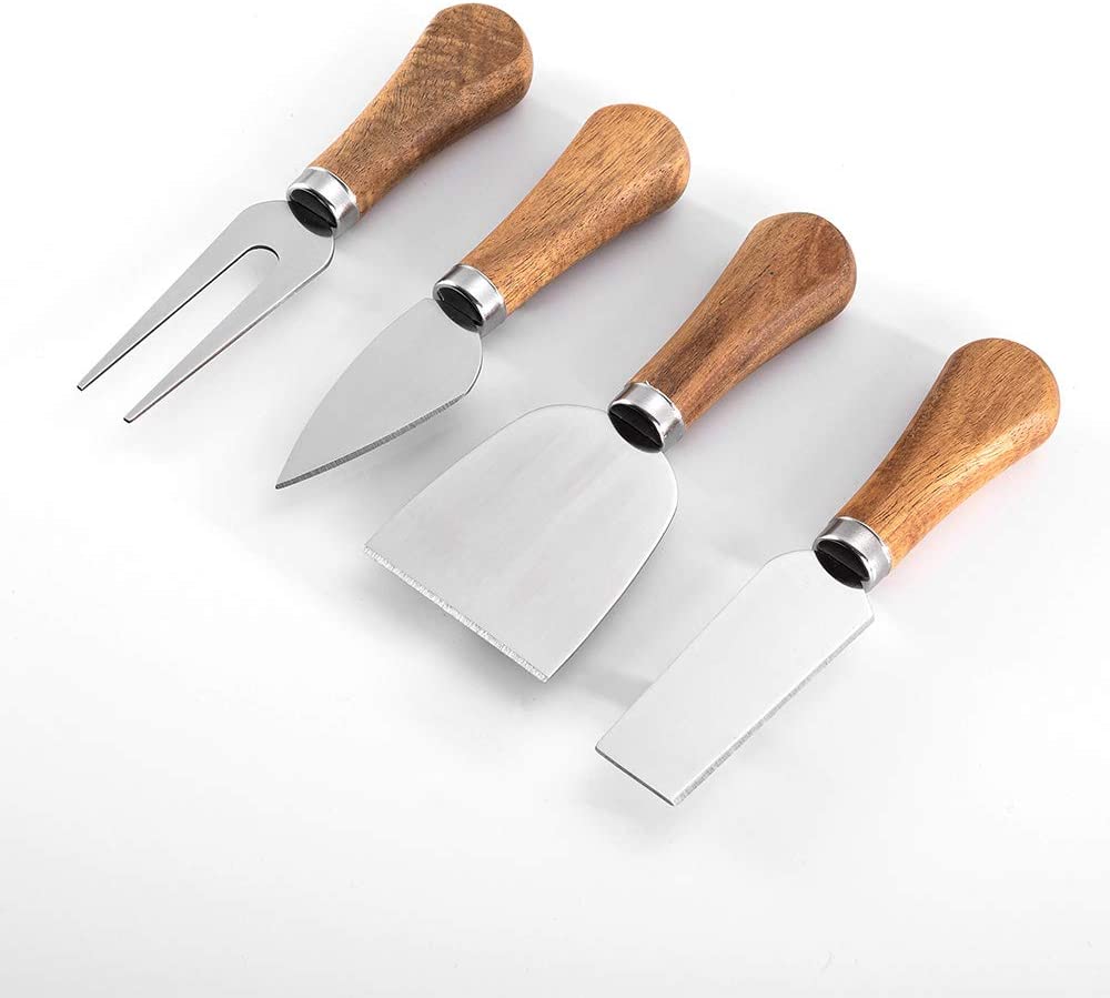 4 Piece Cheese Knives Set with Wooden Handle, Mini Steel Stainless Cheese knife set for Charcuterie and Cheese spread, Perfect for Cheese Slicer…