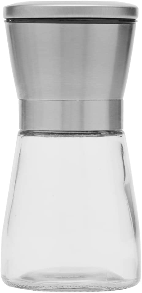 Home Basics Spice Mill | Made of Glass & Steel | Clear Walls for Viewing Spice | Snug Fit Lid | Turn Dial for Desired Coarseness