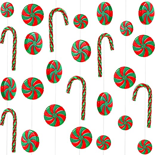 48 Pieces Christmas Candy Canes Candy Swirl Garland Plastic Candy Decoration Tree Candy Decoration Candy Garland Ornaments with Crystal Wire for…