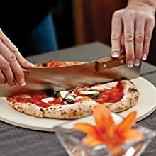 pizza cutter; pizza rocker; acacia pizza rocker; mezzaluna style pizza cutter; Outset pizza grilling