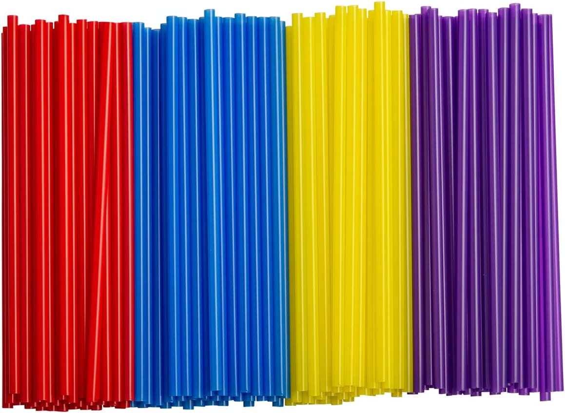 [500 Pack] Disposable Plastic Drinking Straws – 7.75″ High – Assorted Colors